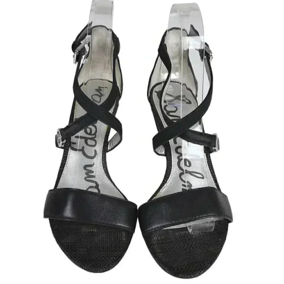Sam Edelman Leather Wedge Sandal Heel Black Size 6 - Picture 4 of 14
